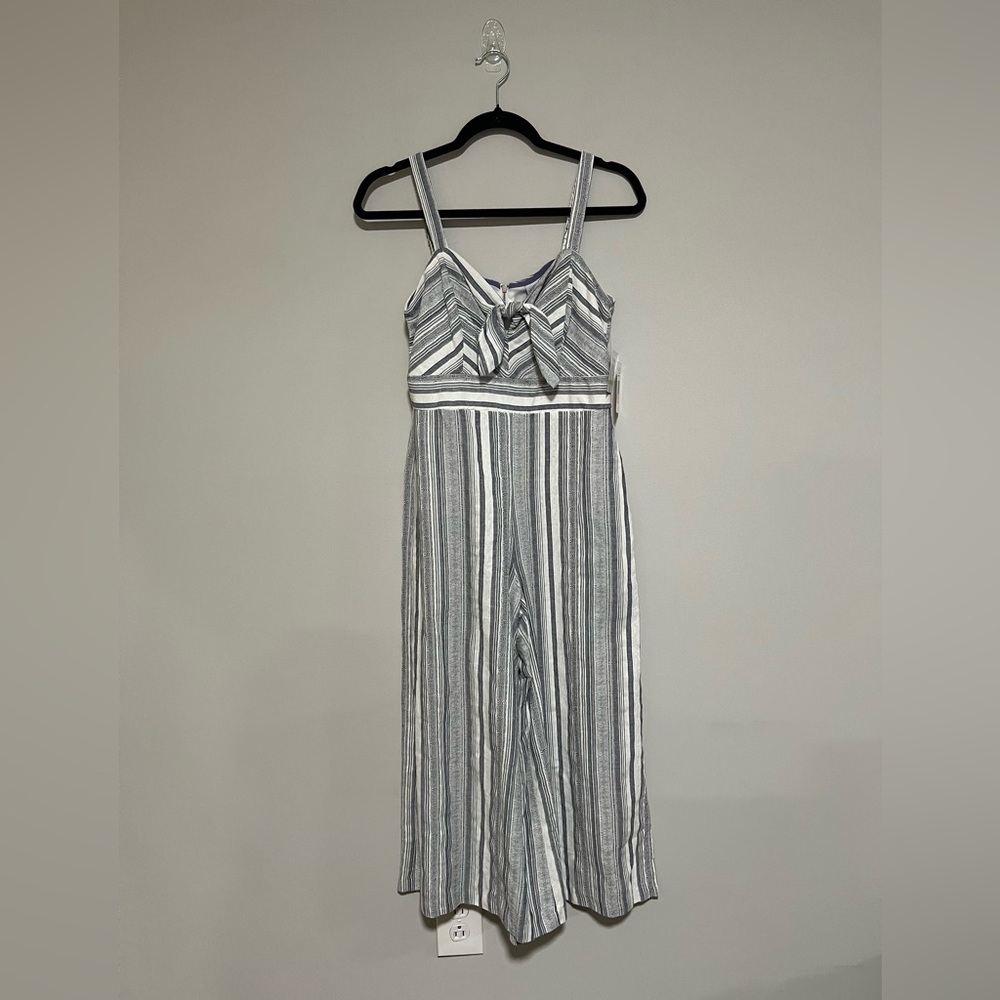 Violet Weekend Navy/Cream Stripe Cropped Jumpsuit Size 4 NEW Retro Wide Leg